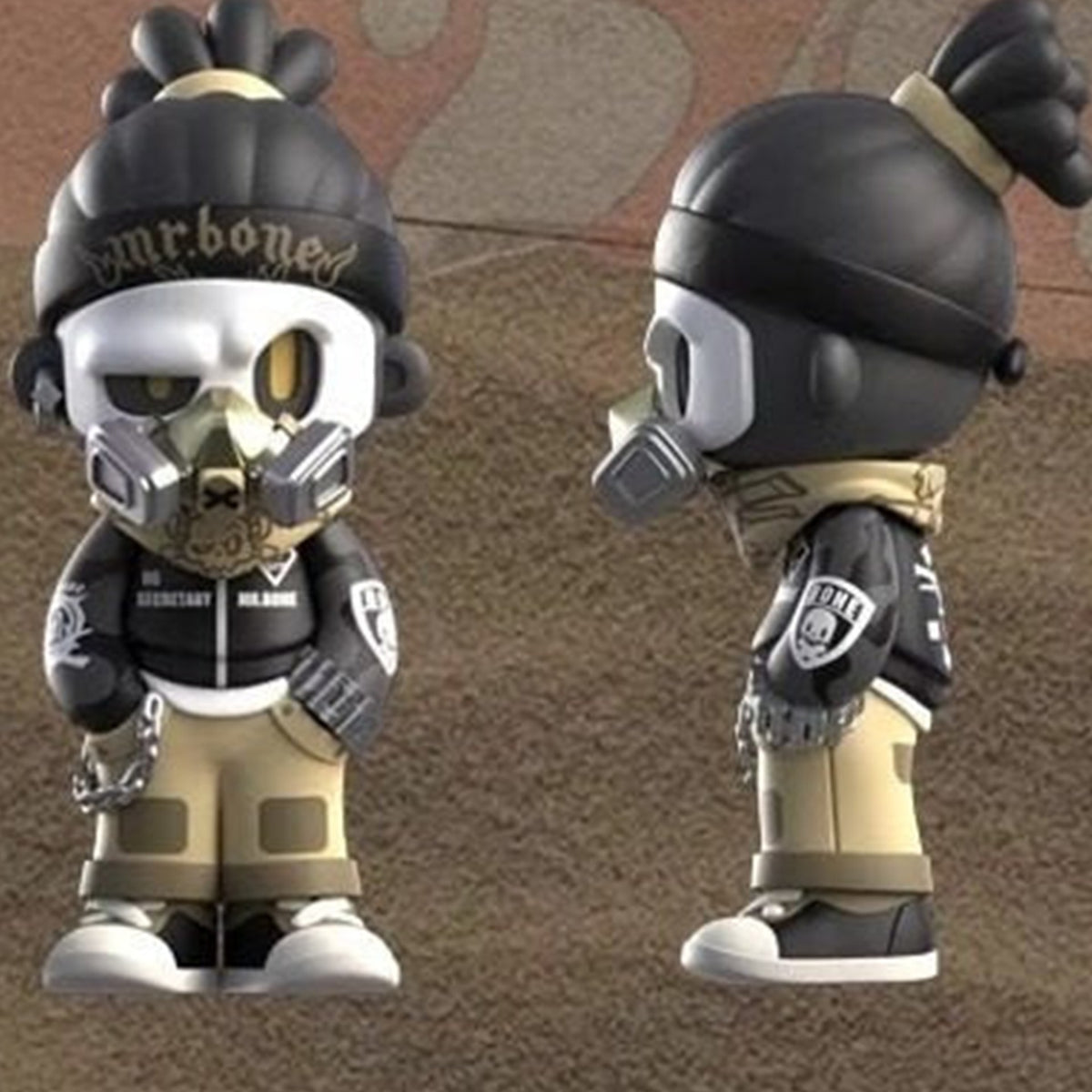MR.BONE The Wild One V5 Series Figure Blind Box - Masked figure front and side comparison with upper hair cropped; random design not guaranteed