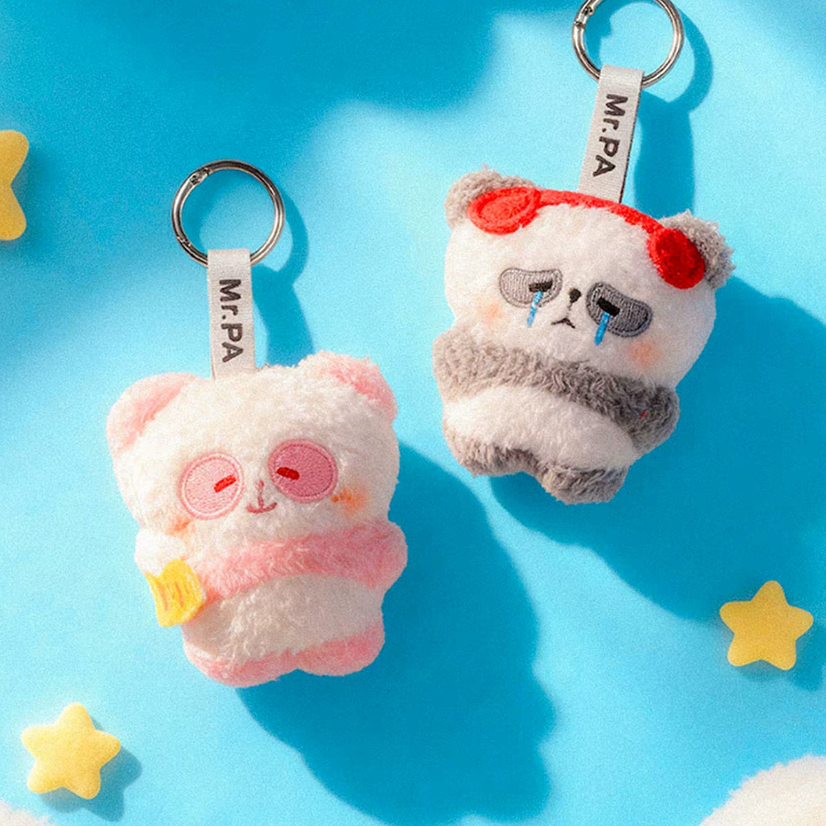 MR.PA'S Daily Office Grind Series Plush Keychain Blind Box - Two complete panda plush keychain examples; display props not included; random design not guaranteed