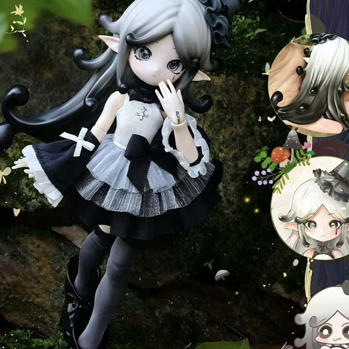 Mushroom Mycelium Naming Series 1/12 BJD Blind Box - Gray-haired BJD design detail; upper hair and lower feet cropped; random design not guaranteed; display props not included