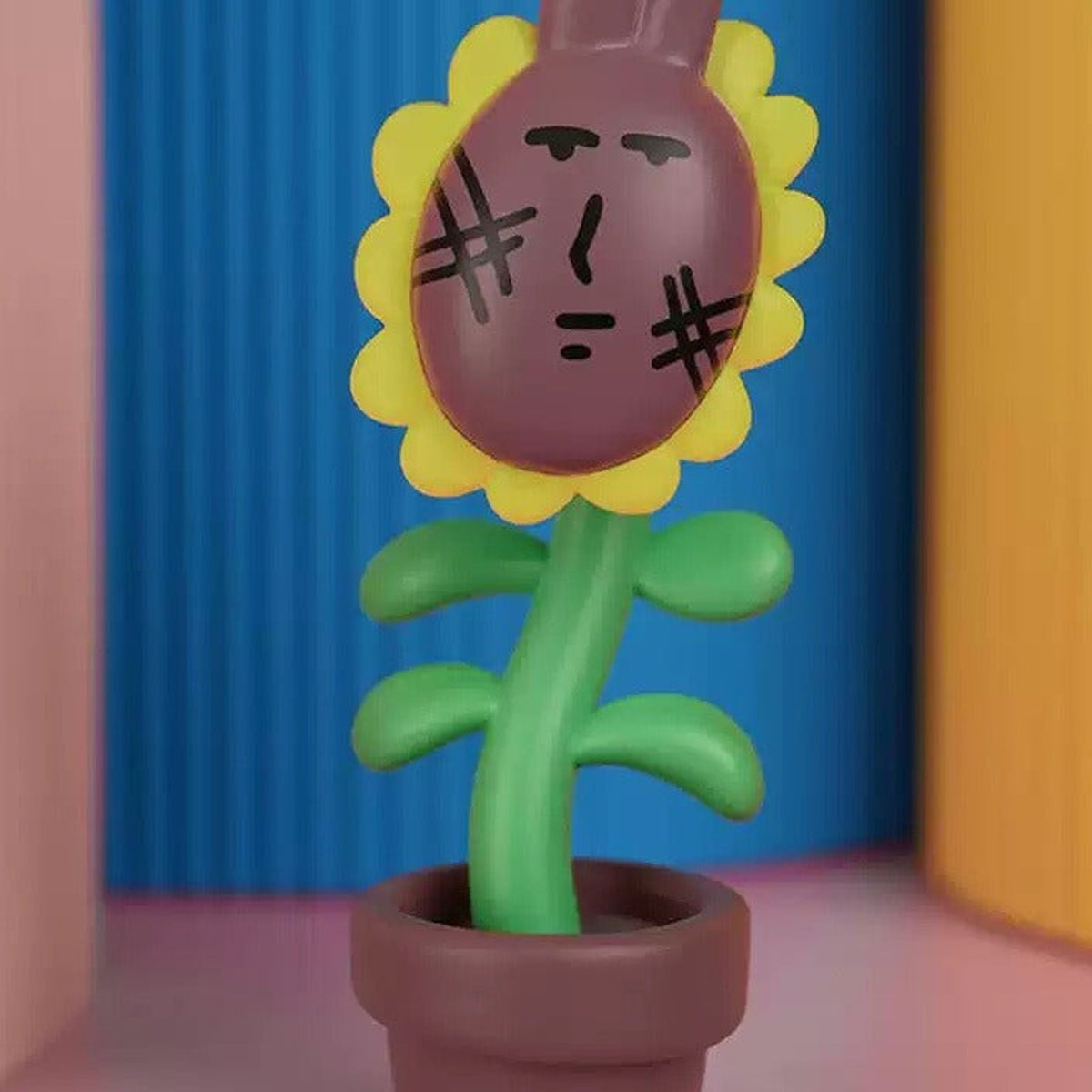 My Friend Pink Rabbit Abstract Series Mini Figure Blind Box - Yellow flower pot design detail; random design not guaranteed