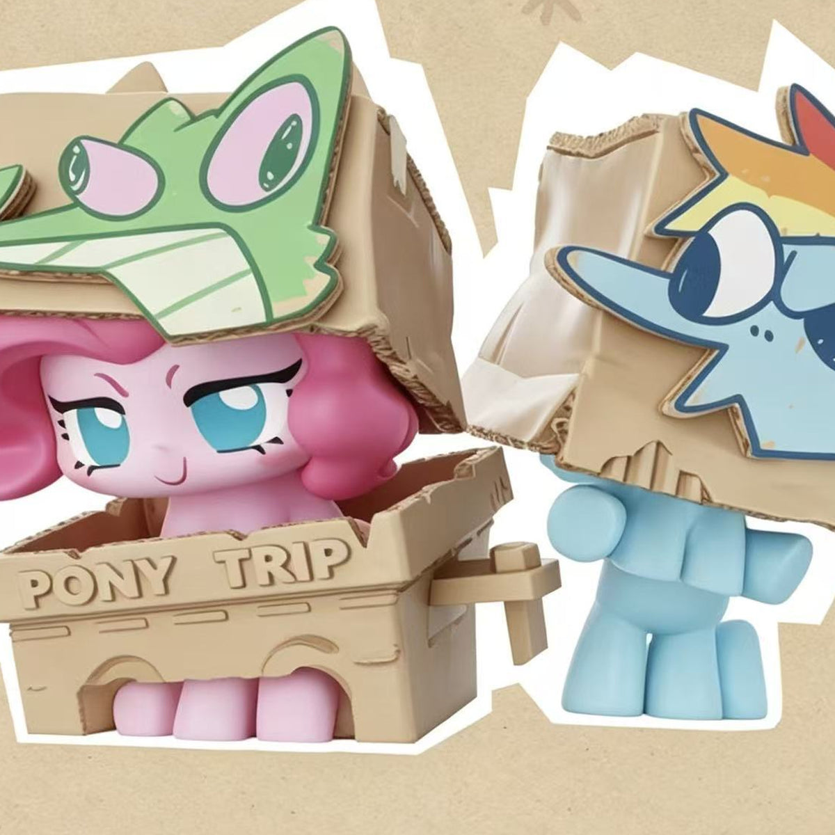 My Little Pony Box Play Series MINI Figure Blind Box - Mini figure detail showing cardboard-style costume and cart; outer edge cropped; random design not guaranteed