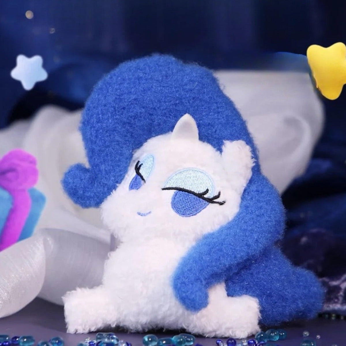 My Little Pony Fluffy Pony Series Plush Blind Box - Complete white and blue pony plush example; random design not guaranteed