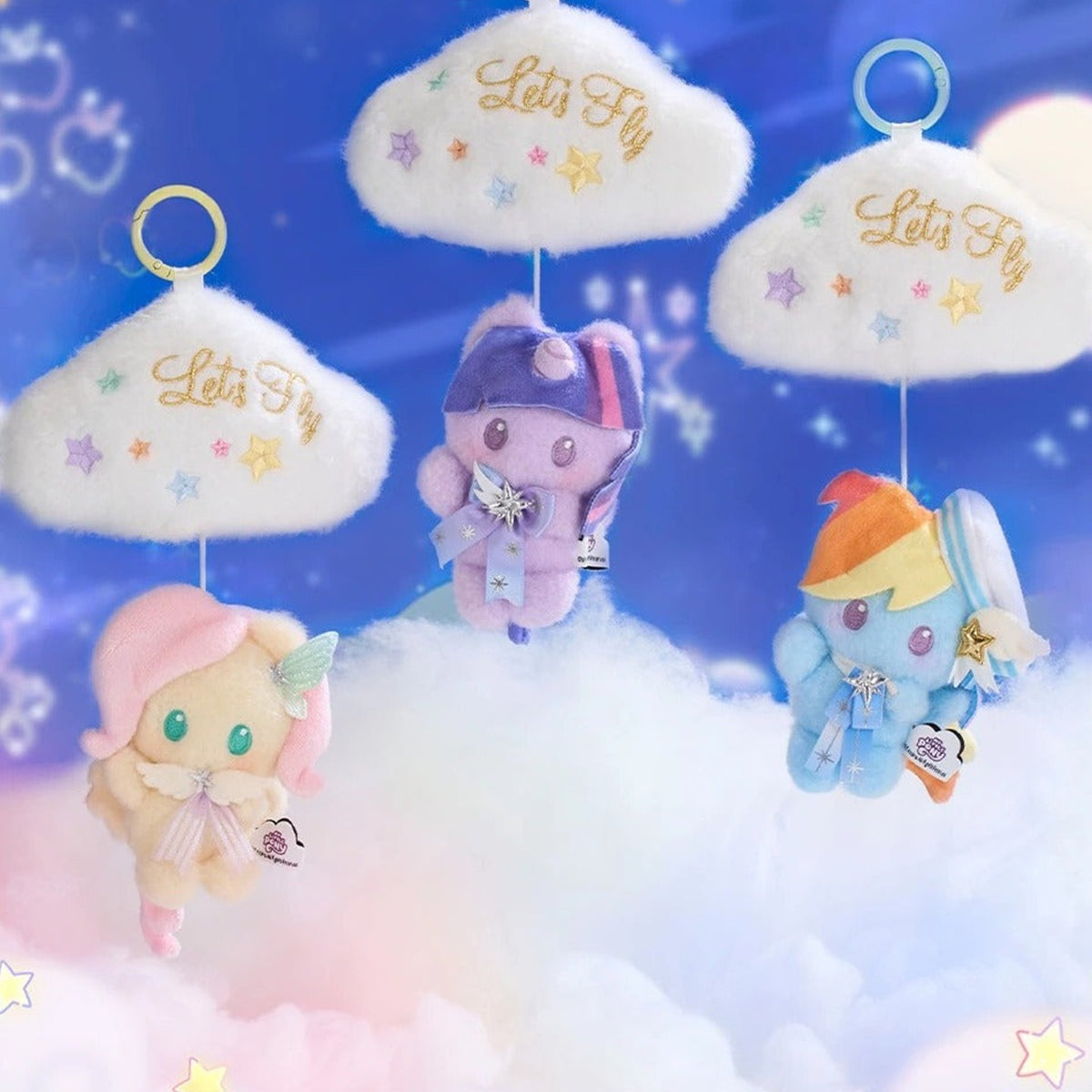 My Little Pony Star Wish Party Cloud Music Box Series Plush Pendant - Fluttershy, Twilight Sparkle and Rainbow Dash cloud pendants; quantity follows selected option