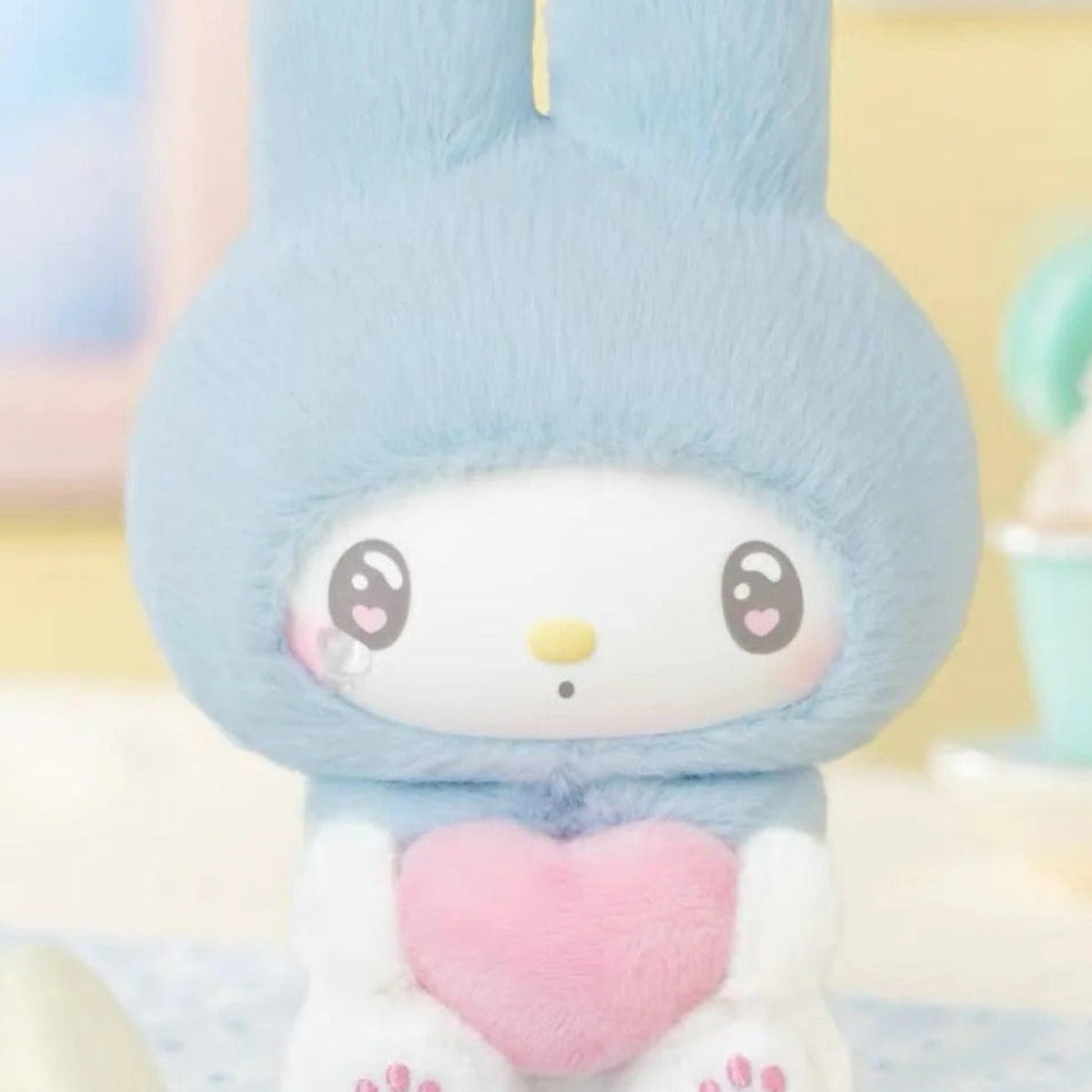 My Melody 50th Anniversary Series Plush Dolls, Blind Box - Blue plush pendant detail with upper ears and lower feet cropped; random design not guaranteed