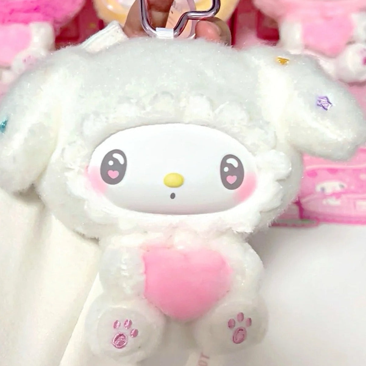 My Melody 50th Anniversary Series Plush Dolls, Blind Box - Complete white plush pendant body with visible hanger attachment; random design not guaranteed
