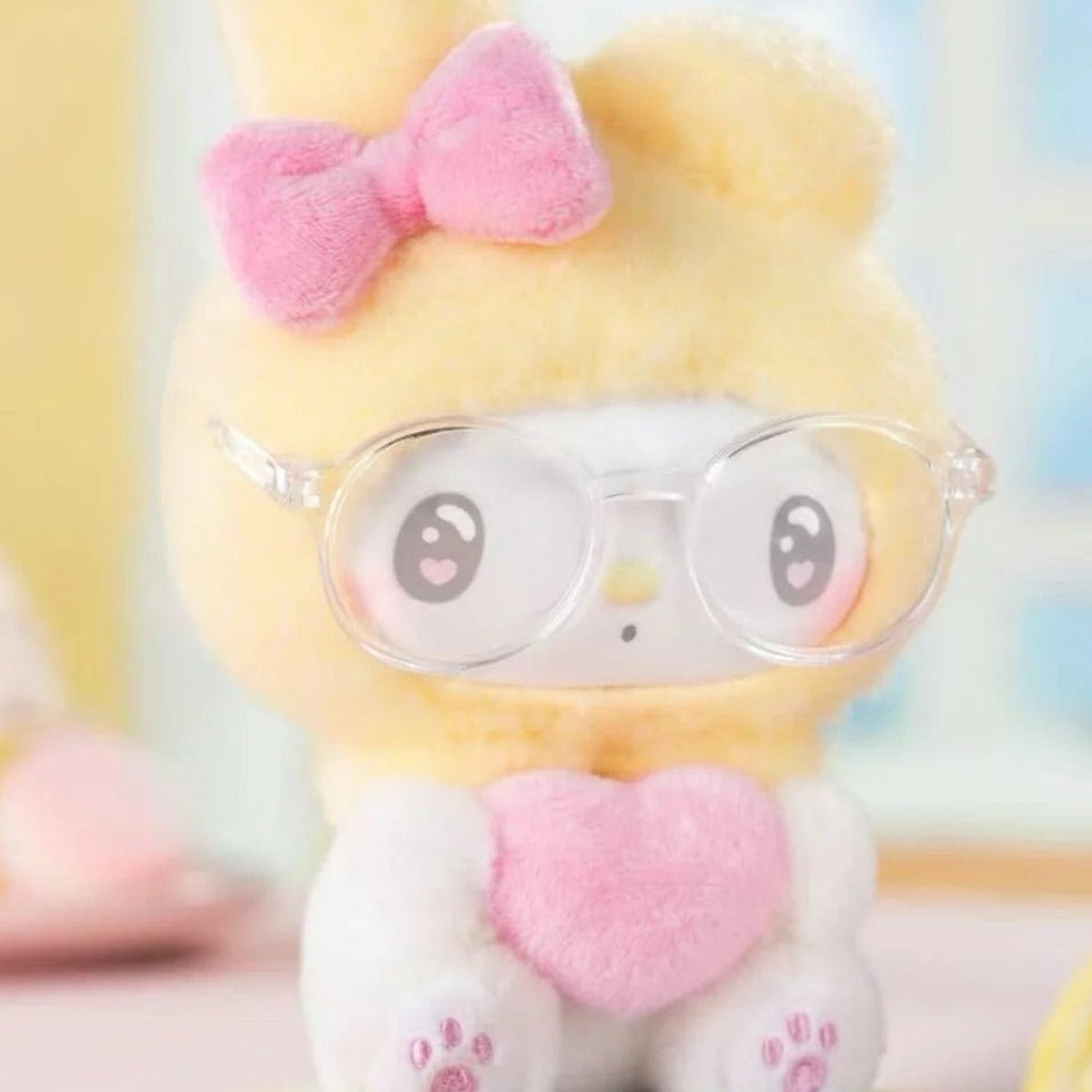 My Melody 50th Anniversary Series Plush Dolls, Blind Box - Yellow glasses plush pendant detail with upper ear and lower feet cropped; random design not guaranteed