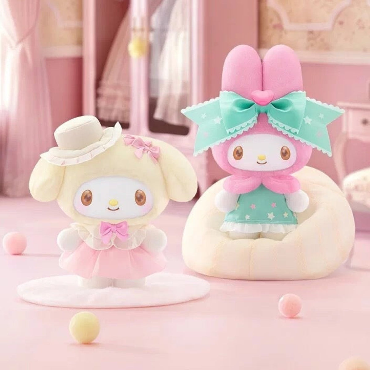 My Melody Sweet Dreams Boudoin Series Plush Pendant Blind Box - Complete paired plush pendant examples; display props not included; random design not guaranteed