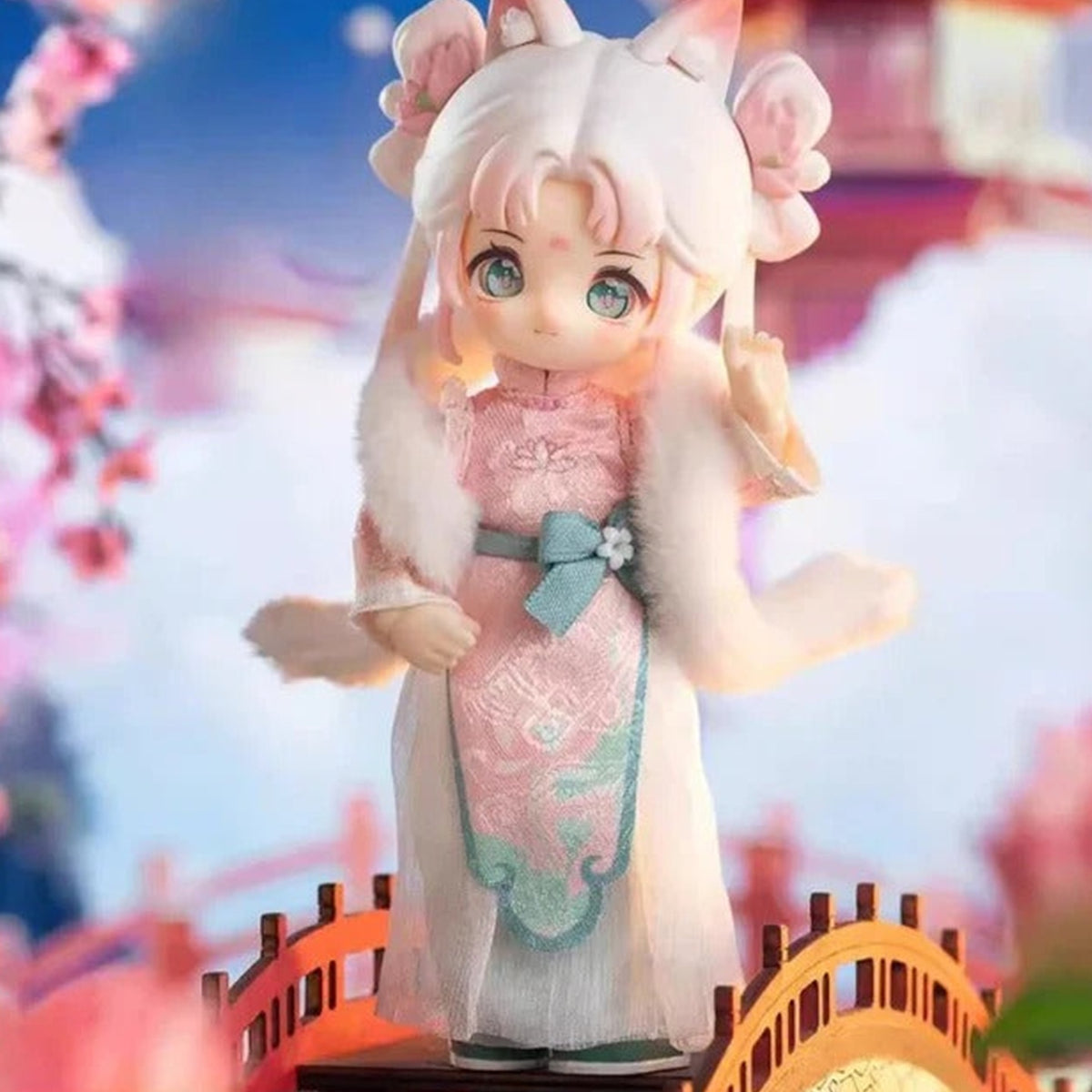 NAGI Cub The Happy Excursion Series Action Figure BJD Blind Box - Pink outfit figure detail with upper ears cropped; random design not guaranteed