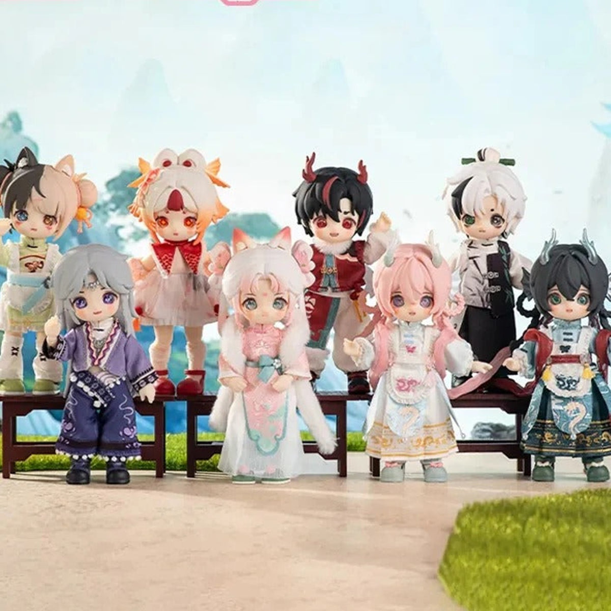 NAGI Cub The Happy Excursion Series Action Figure BJD Blind Box - Series overview with complete central articulated figure examples; random design not guaranteed