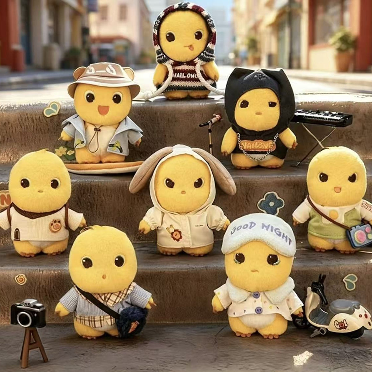 Nailoong Where to Go plush pendant series designs shown together; each selected design sold separately