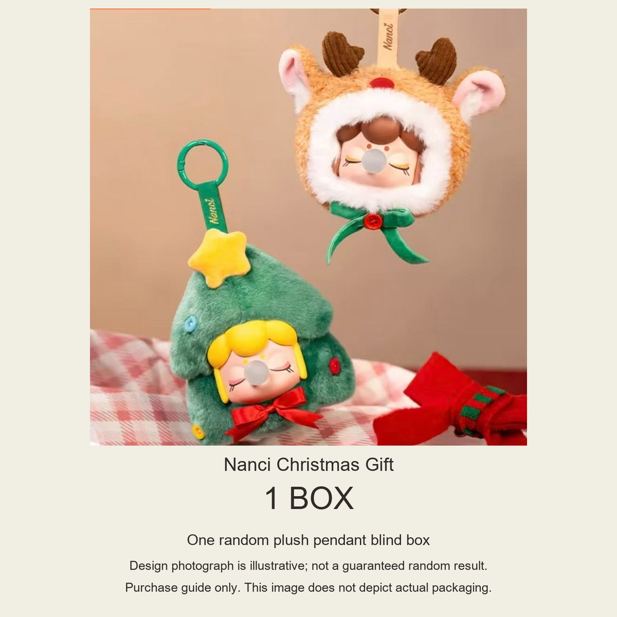 Nanci Christmas Gift purchase guide: one random plush pendant blind box; design reference, not actual packaging