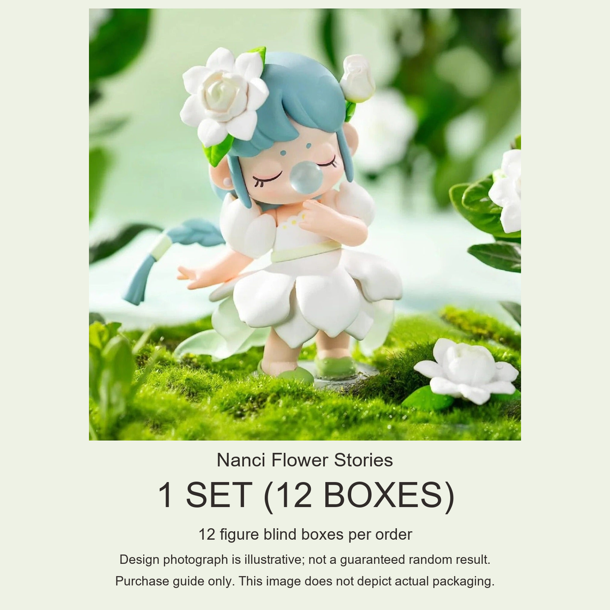 Nanci Flower Stories purchase guide: 12 figure blind boxes; illustrative design, not actual packaging