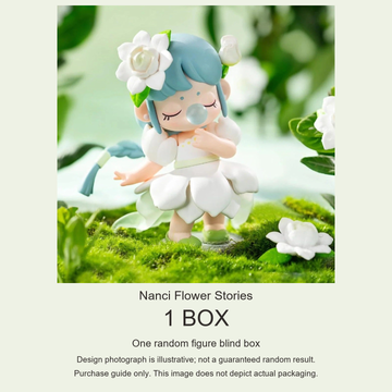 Nanci Flower Stories purchase guide: one random figure blind box; illustrative design, not actual packaging