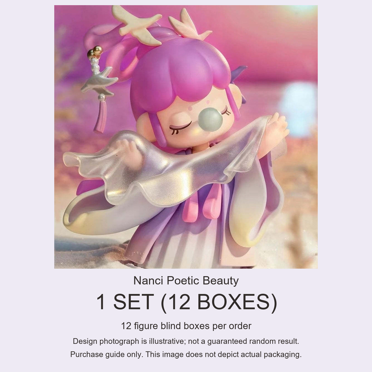 Nanci Poetic Beauty purchase guide: 12 figure blind boxes; illustrative design, not actual packaging