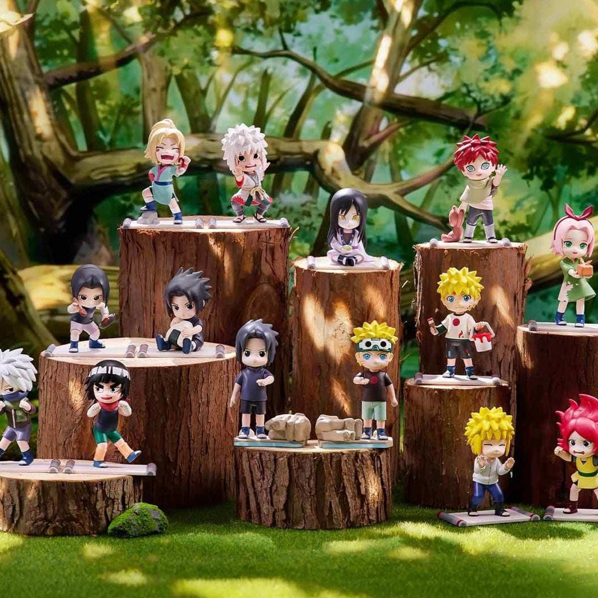 Naruto Shippuden Childhood blind box series - regular and secret character display in a woodland scene; not one blind box's contents