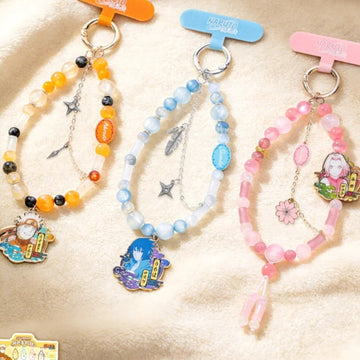 Naruto Shippuden Colorful Mobile Series Phone Chain Blind Box - Orange, blue and pink phone-chain design comparison; random design not guaranteed