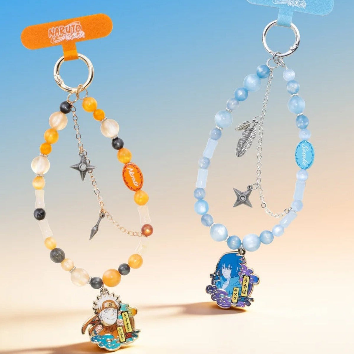 Naruto Shippuden Colorful Mobile Series Phone Chain Blind Box - Orange and blue phone-chain examples; random design not guaranteed