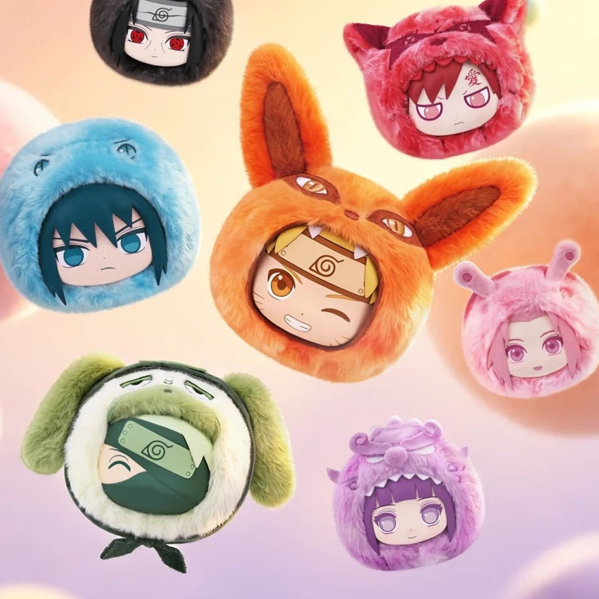 Naruto Shippuden Fluffy Earbud Pouch Series Plush Blind Box - Series pouch design comparison; random design not guaranteed