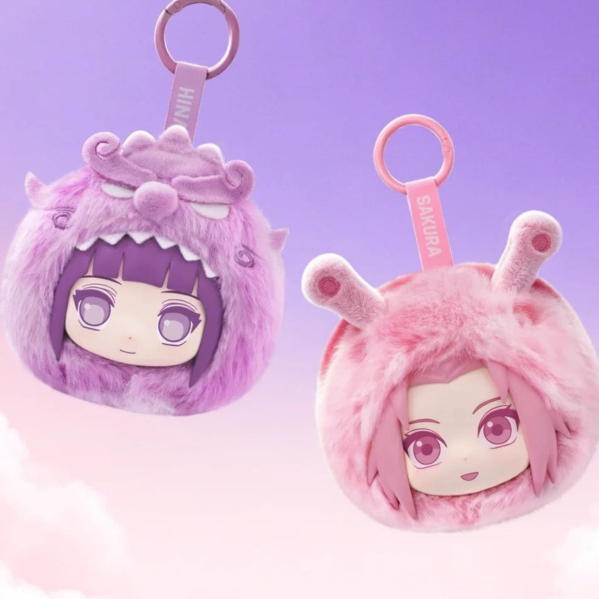 Naruto Shippuden Fluffy Earbud Pouch Series Plush Blind Box - Purple and pink plush earbud pouch examples; random design not guaranteed