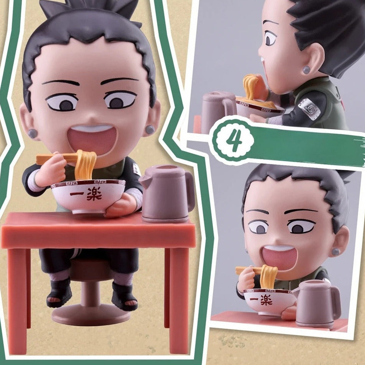 NARUTO Shippuden Ramen Series Blind Box - Shikamaru ramen figure composite with upper hair cropped; additional views show the same design; random design not guaranteed