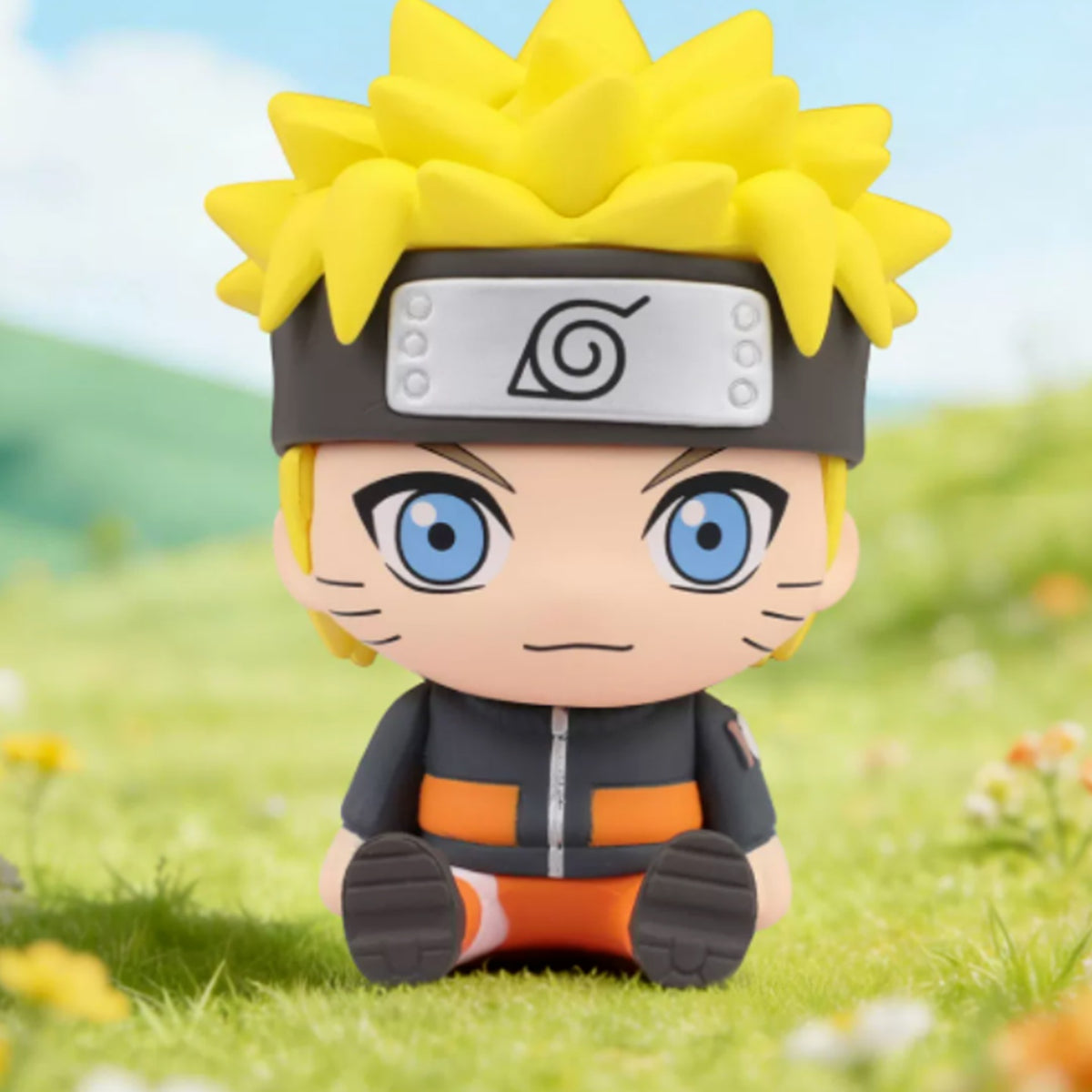 Naruto Shippuden Sit And Snuggle Series Figure Blind Box - Naruto seated figure body detail with upper hair tips cropped; random design not guaranteed
