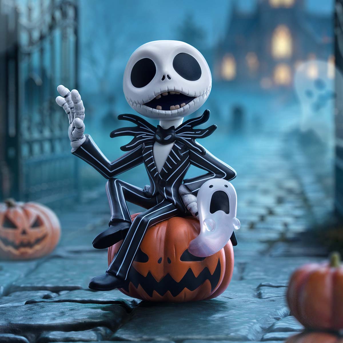 The Nightmare Before Christmas Pumpkin King figure in a display scene; random box does not guarantee this design