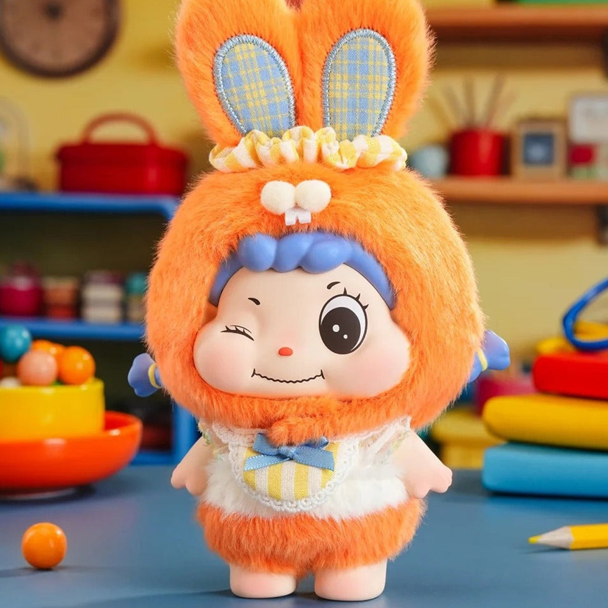 NIYA Gulu Gulu Grocery Store Series Vinyl Plush Blind Box - Orange bunny-costume vinyl plush doll detail with upper ears cropped; random design not guaranteed