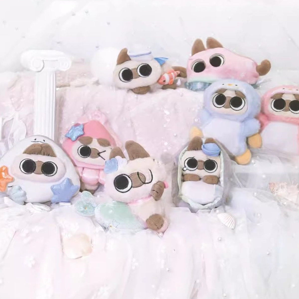 Nobeko Azukisan Oceanic Series Plush Pendant Blind Box - Series overview with complete central examples and outer examples cropped; display props not included; random design not guaranteed