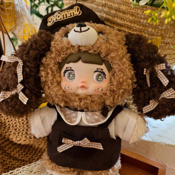 Nommi Chocolate Puppy 400% Plush Doll, Limited Edition - Chocolate Puppy front detail; lower feet cropped; display props not included