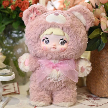 Nommi Good Night Bear Series 400% Plush Dolls, Blind Box - Complete pink bear-costume plush doll example; pictured design not guaranteed