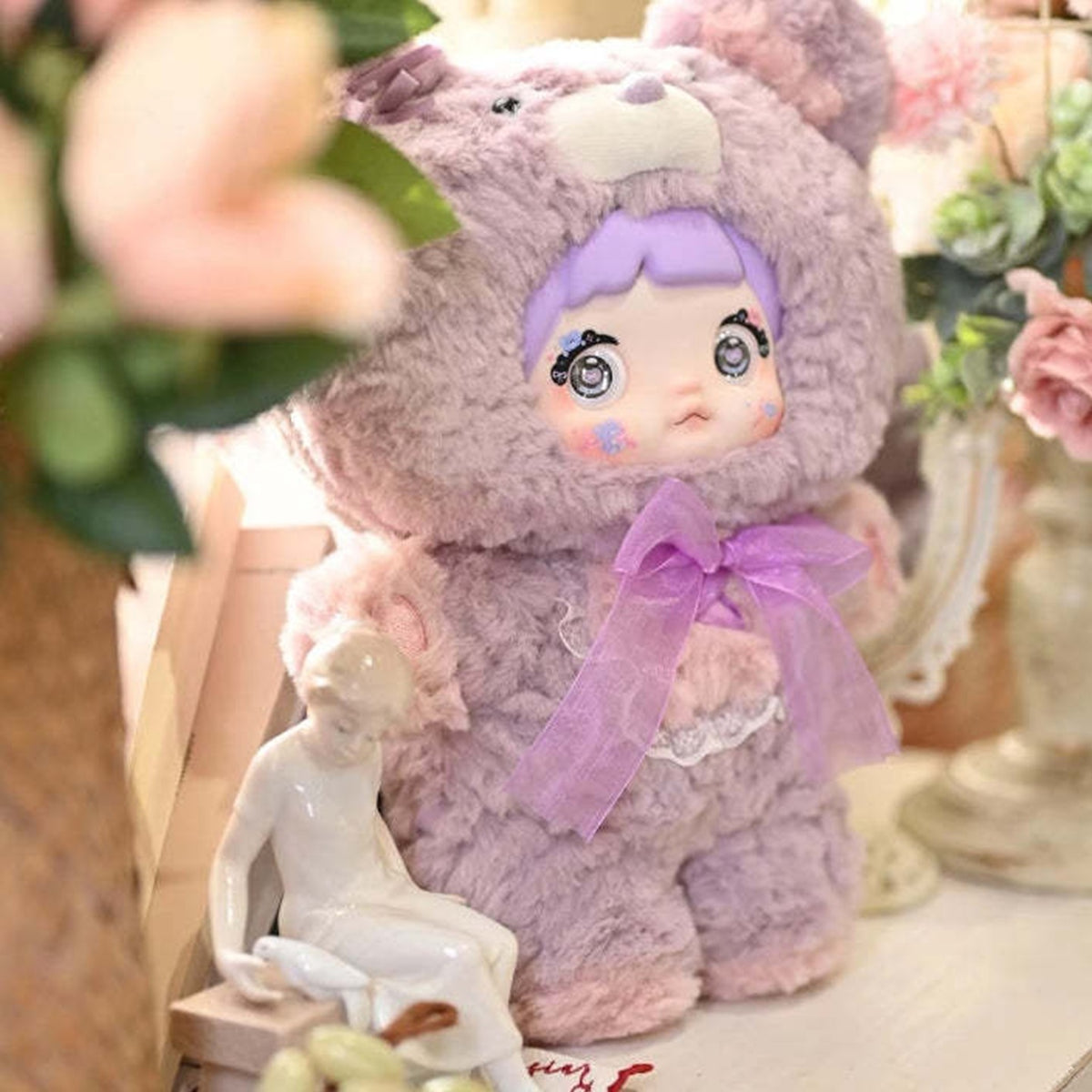 Nommi Good Night Bear Series 400% Plush Dolls, Blind Box - Complete purple bear-costume plush doll example; pictured design not guaranteed