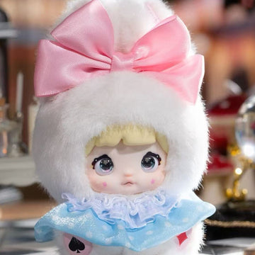 Nommi Mibao Fairy Tale Town Series Plush Dolls, Blind Box - White rabbit-costume plush detail with upper ears and lower body cropped; random design not guaranteed