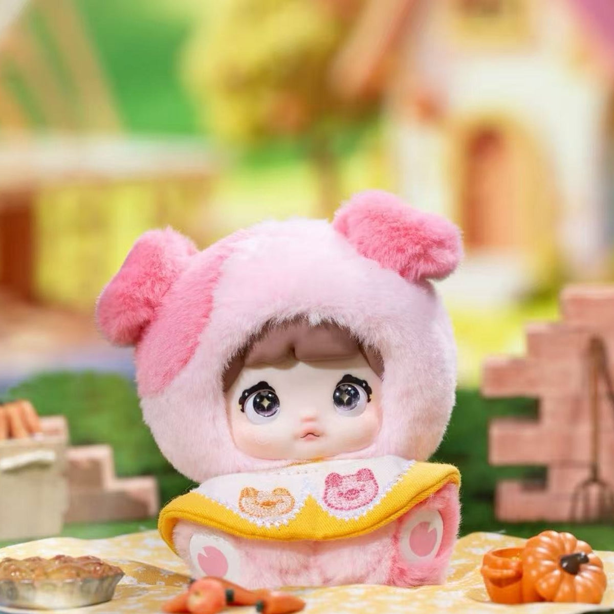 Nommi Mibao Fairy Tale Town Series Plush Dolls, Blind Box - Pink bear-costume plush detail with lower body obscured by foreground; random design not guaranteed