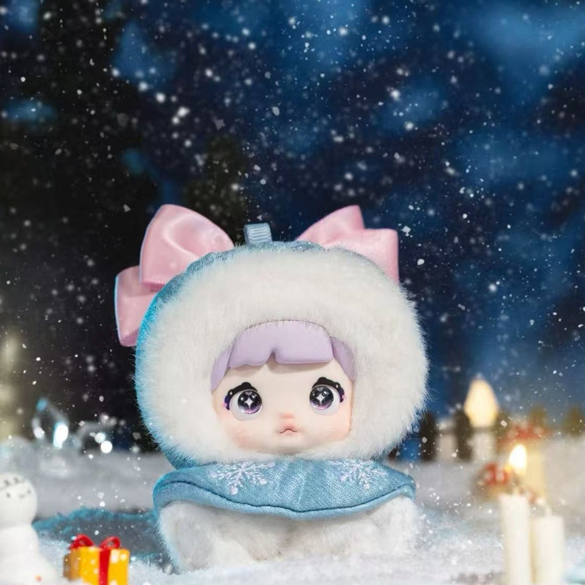 Nommi Mibao Fairy Tale Town Series Plush Dolls, Blind Box - Blue plush detail with lower body obscured by display scene; random design not guaranteed