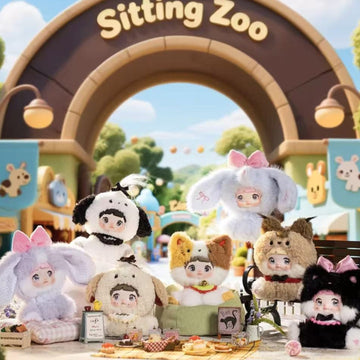 Nommi Sitting Zoo Series Vinyl Plush Doll Keychain Blind Box - Zoo plush comparison with complete central examples and cropped outer examples; random design not guaranteed