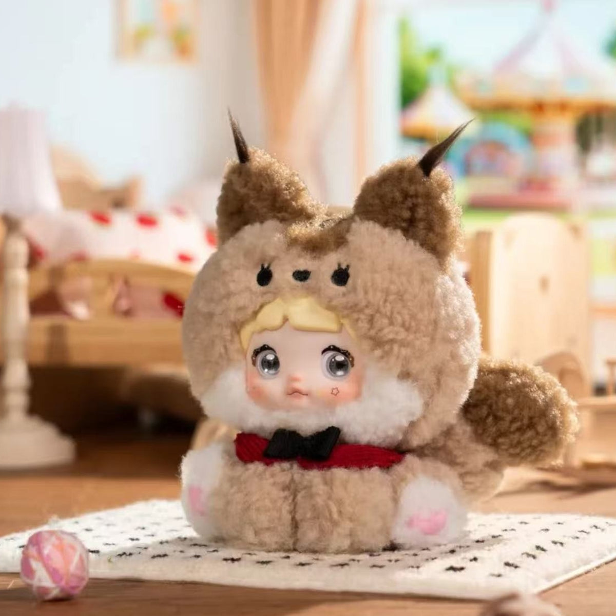 Nommi Sitting Zoo Series Vinyl Plush Doll Keychain Blind Box - Complete brown squirrel-hood seated plush example; random design not guaranteed