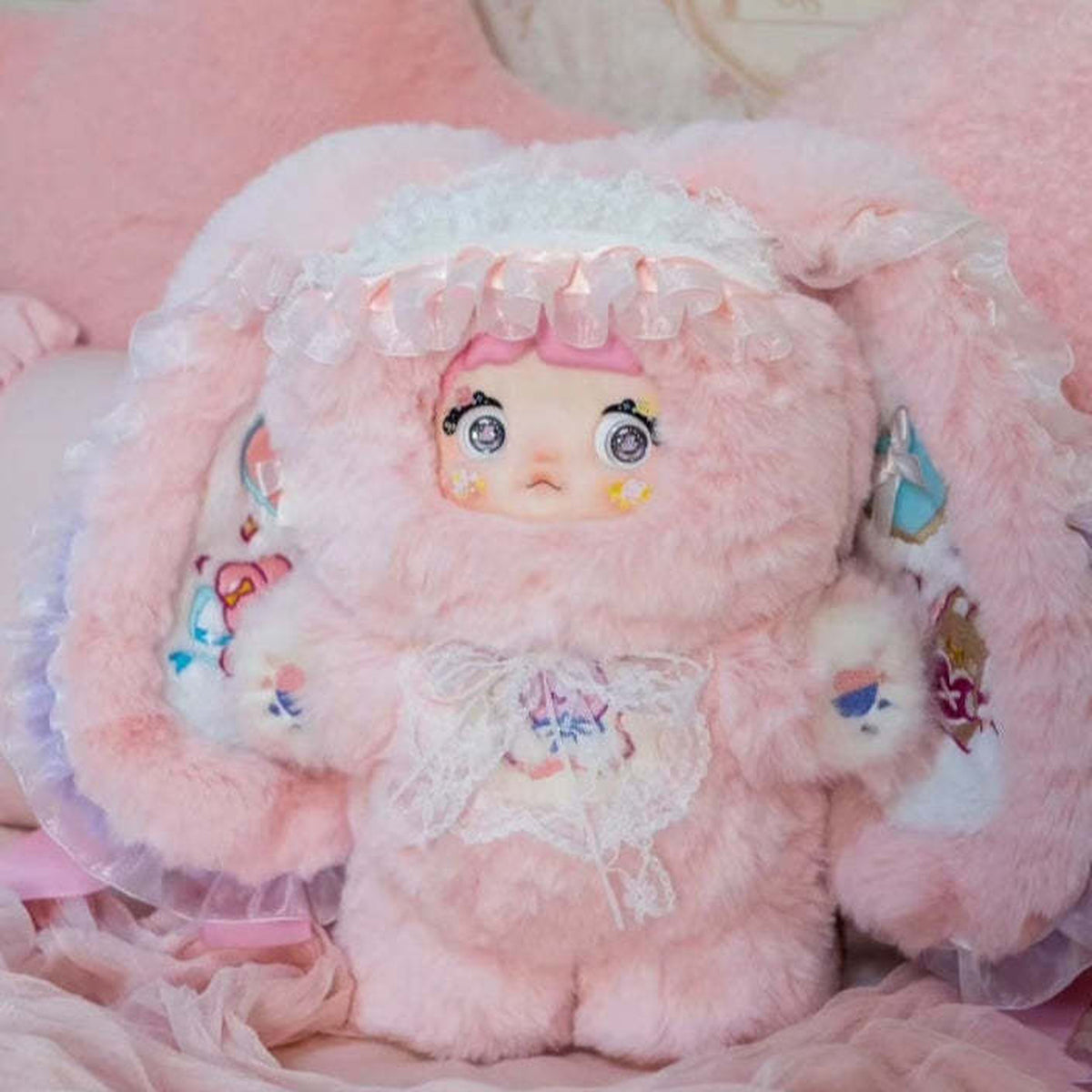 Nommi Sweet Tea Bunny 400% Plush Doll, Limited Edition - Complete pink bunny plush doll front view; one Sweet Tea Bunny doll; props not included