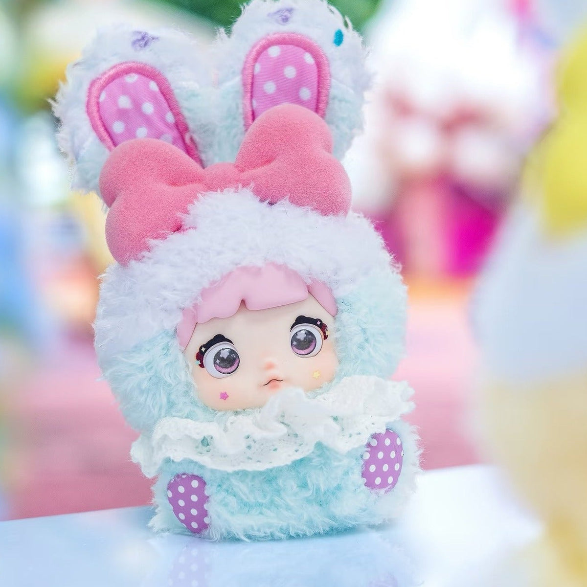 Nommi Sweetheart Bunny Series Plush Dolls, Blind Box - Blue rabbit plush pendant example with upper ear edge cropped; random design not guaranteed