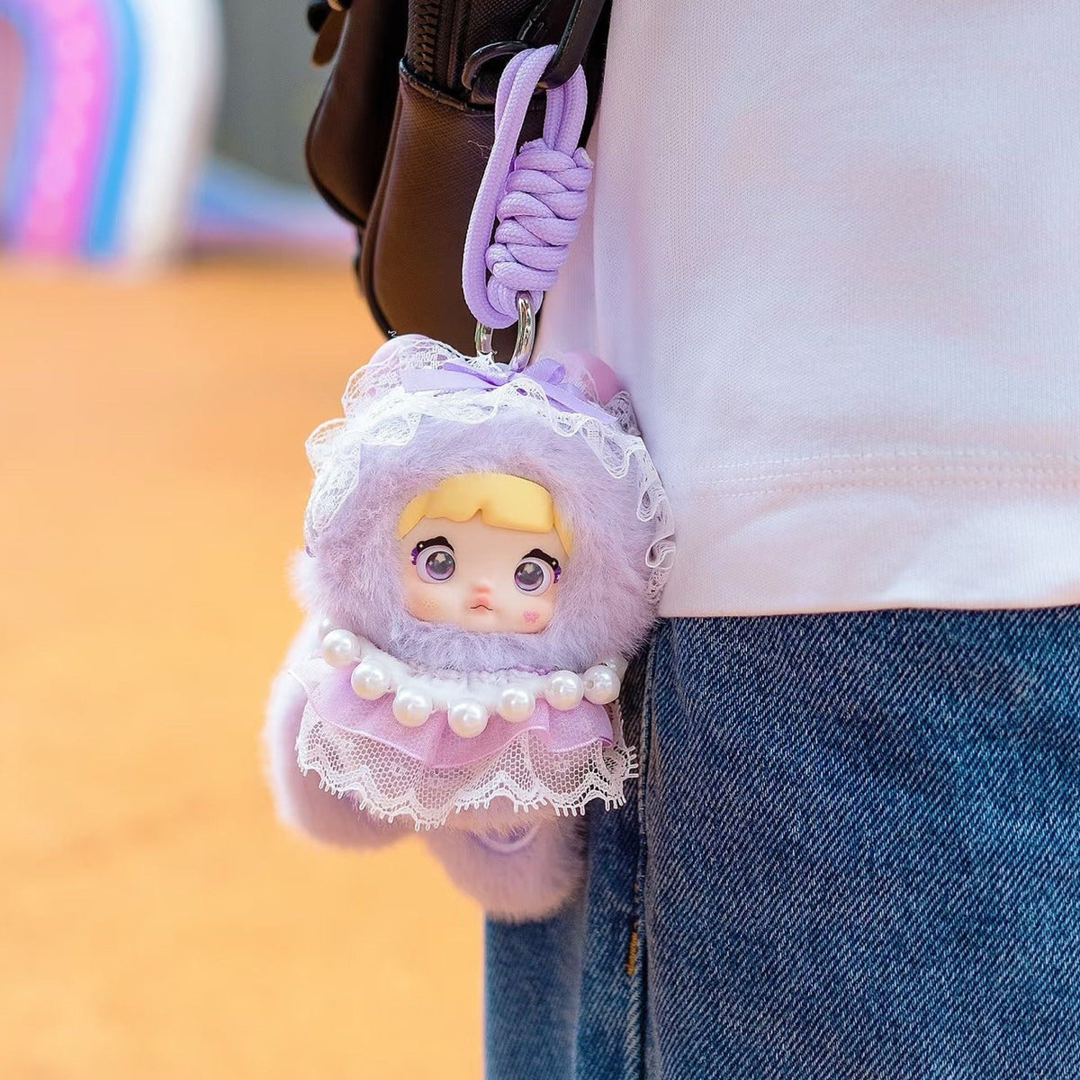 Nommi Sweetheart Bunny Series Plush Dolls, Blind Box - Complete purple rabbit plush pendant body with visible rope attachment; random design not guaranteed