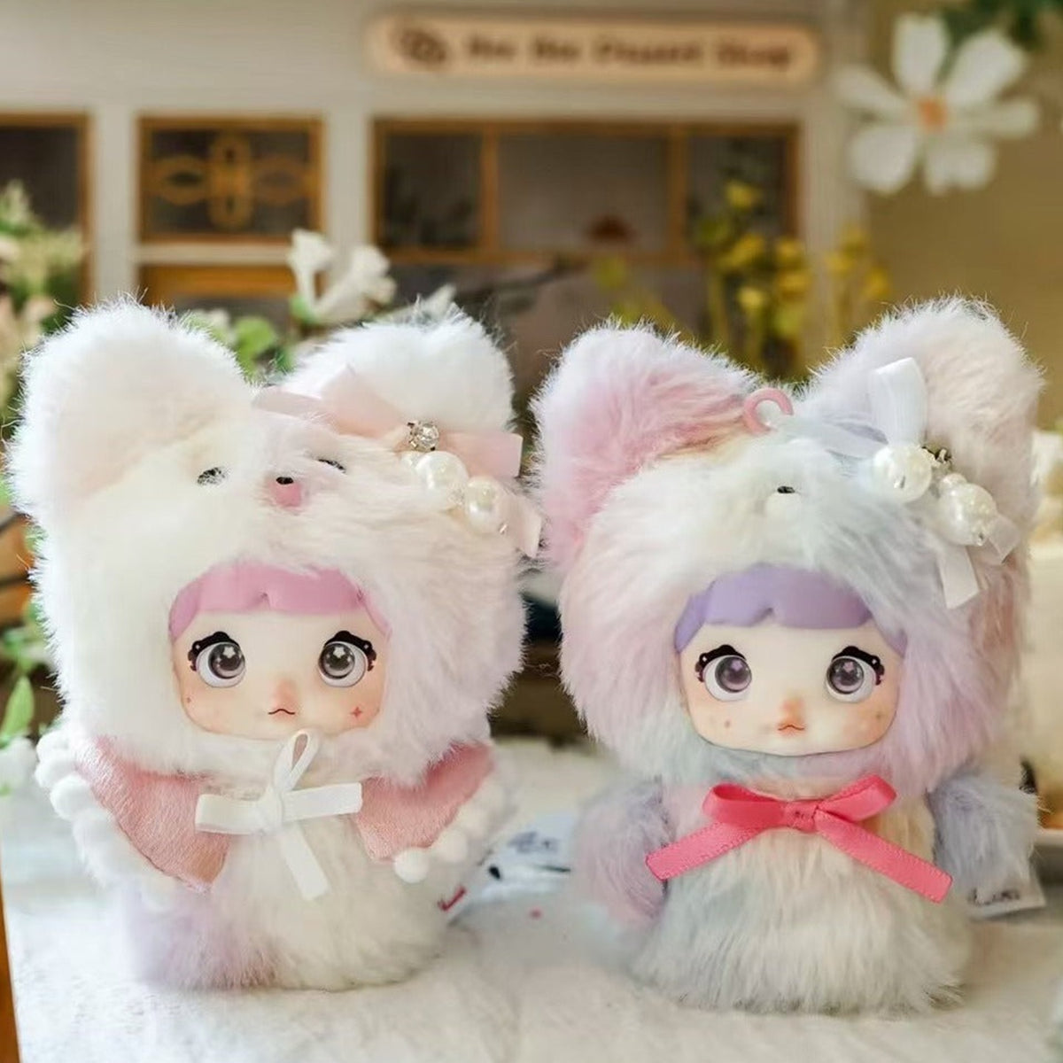 Nommi V4 MIBAO Series Plush Dolls, Blind Box - White MIBAO plush examples with bows; illustrative series image, contents depend on selected purchase option