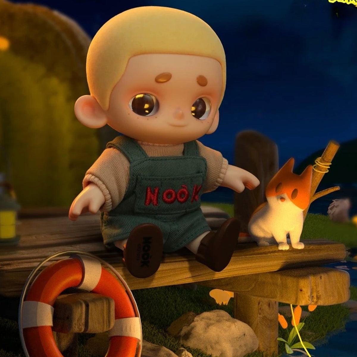 NOOK OOTD Series Plush Doll Blind Box - Green overalls seated design example; random design not guaranteed
