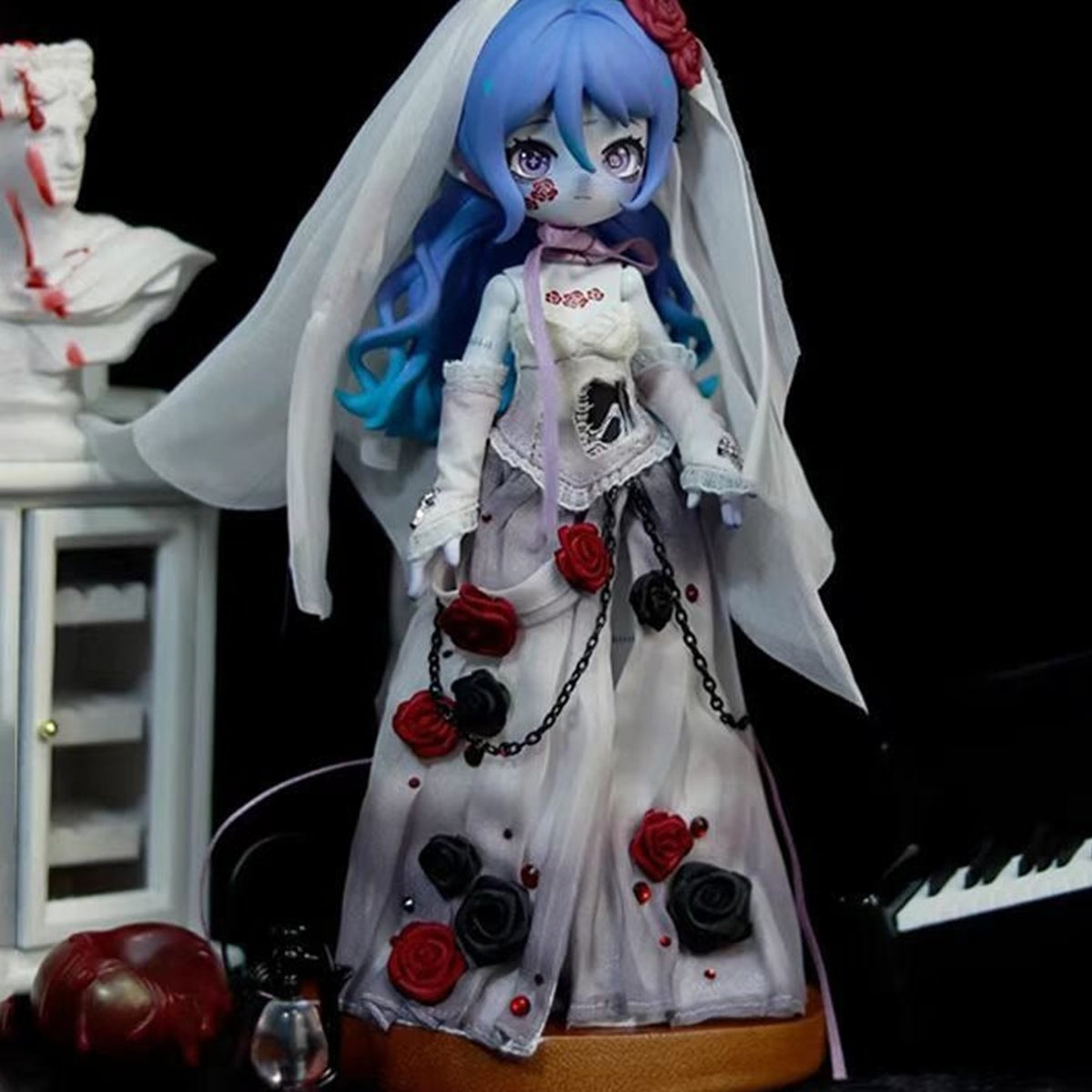 Nyssa Bizarre Nightmare Series 1/12 Action Figure BJD Blind Box - Blue-haired bridal outfit design example; random design not guaranteed