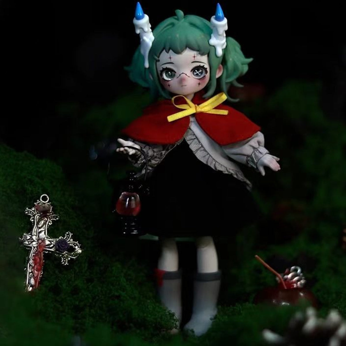 Nyssa Bizarre Nightmare Series 1/12 Action Figure BJD Blind Box - Green-haired candle accessory complete design example; random design not guaranteed