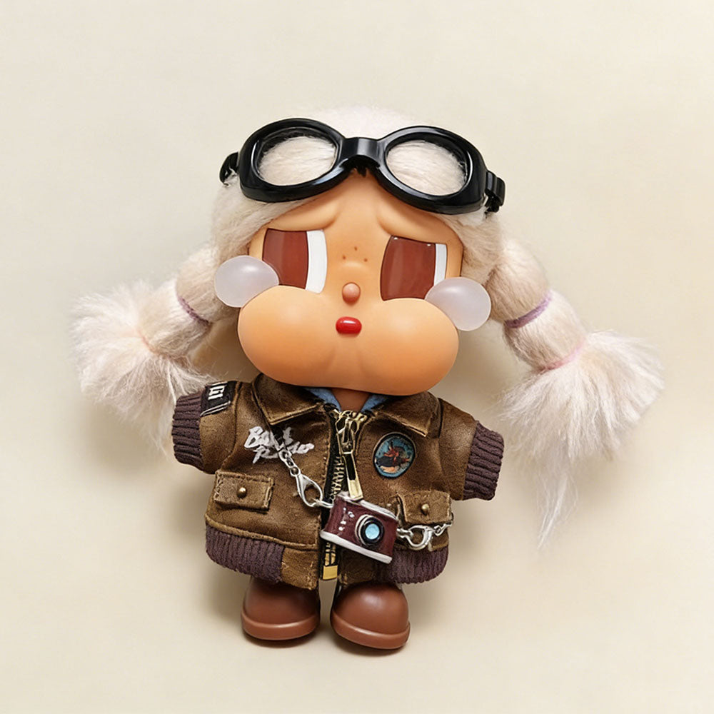 Old-School Heritage Style Leather Jacket & Goggles Set for Crybaby - Heritage doll outfit lifestyle scene | KikiBuddies