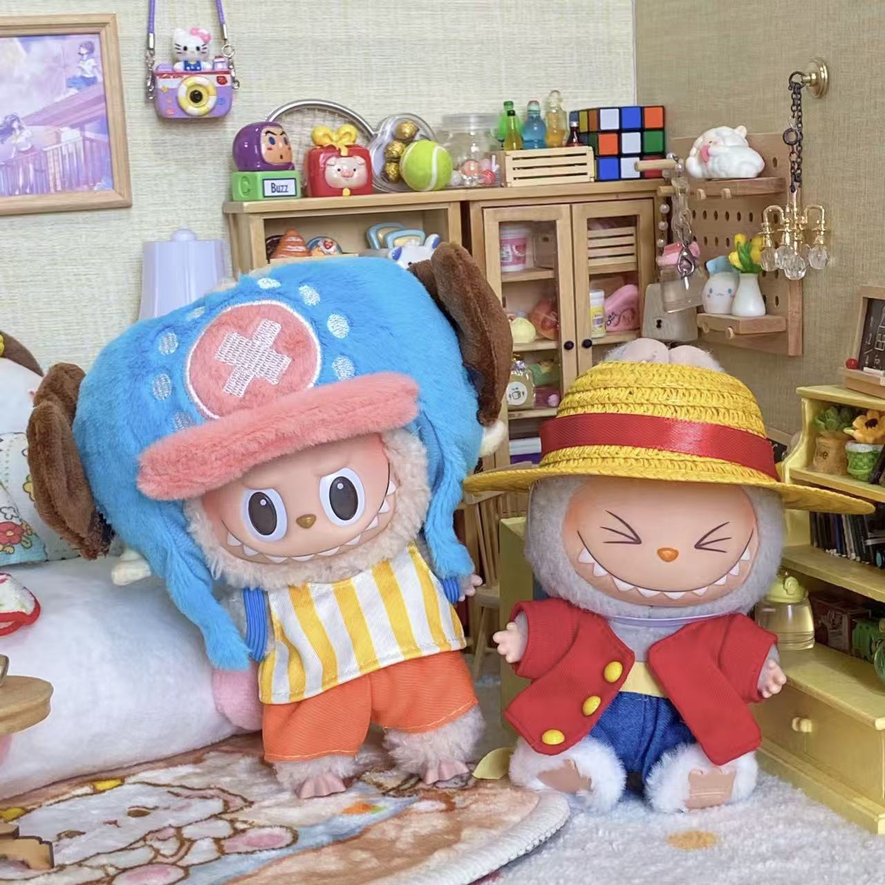One Piece Costume Set for Labubu 17cm - Chopper or Luffy Full Outfit - detail view | KikiBuddies