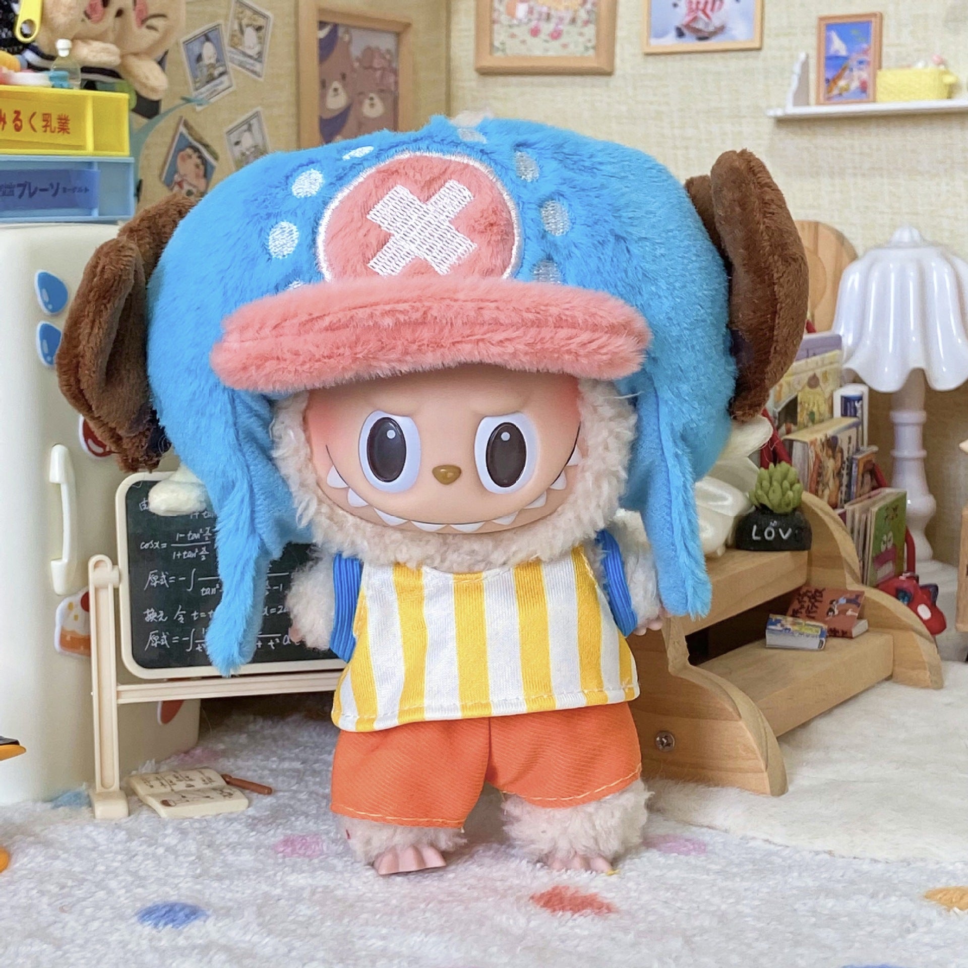 One Piece Costume Set for Labubu 17cm - Chopper or Luffy Full Outfit - Chopper Full Set doll outfit lifestyle scene | KikiBuddies