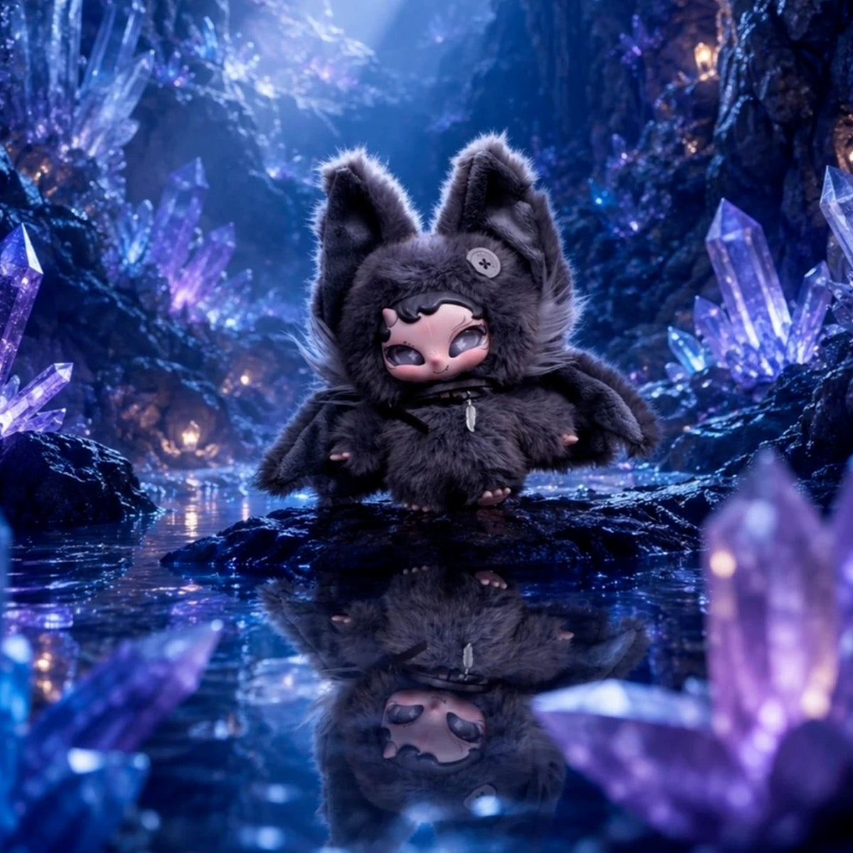 ONONO Dark Night Evolution Series Plush Pendant Blind Box - Grey rabbit-ear design example; random design not guaranteed