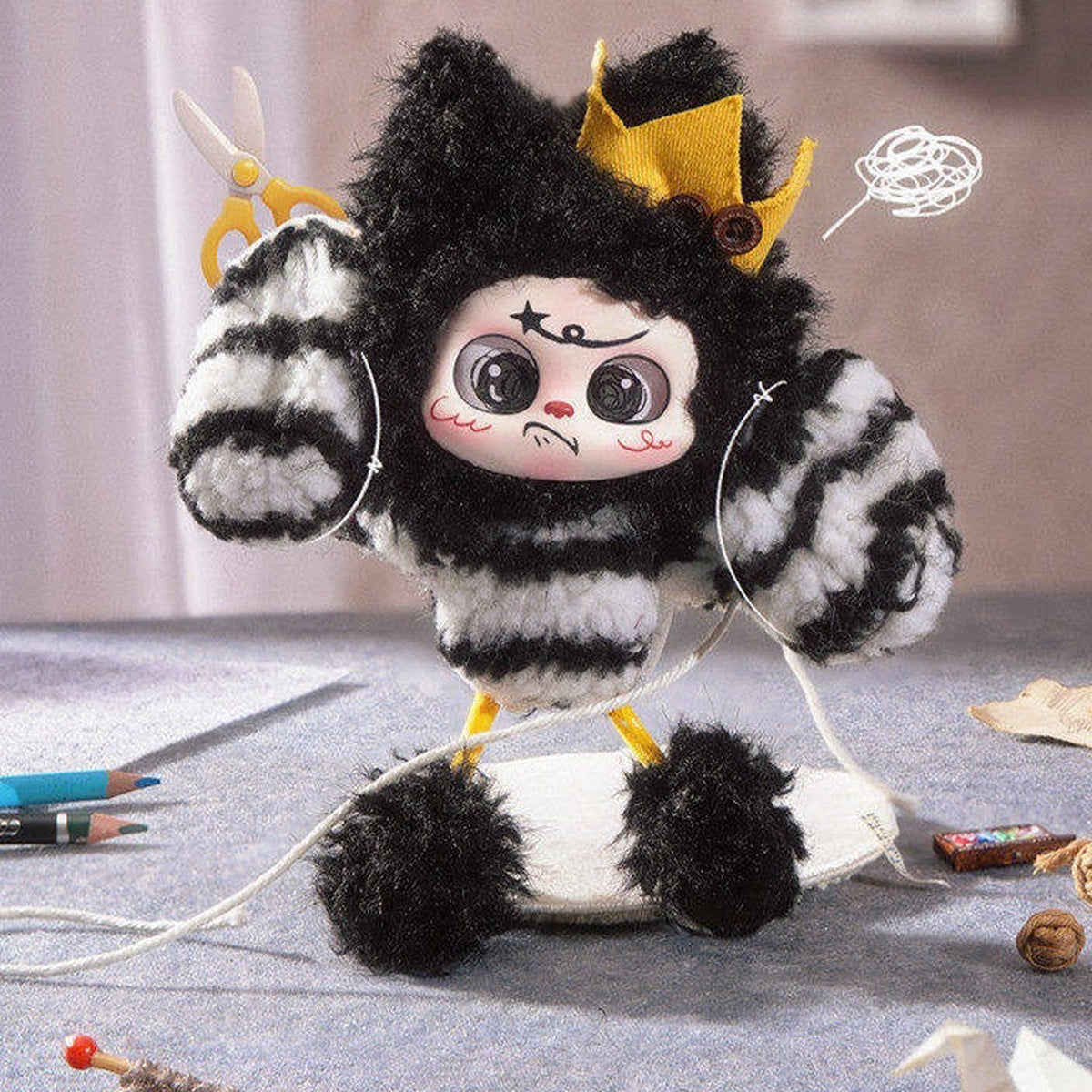 OPP'S! So Weirdly Cute! Series Plush Pendant Blind Box - Complete seated striped plush pendant example; display props not included; random design not guaranteed