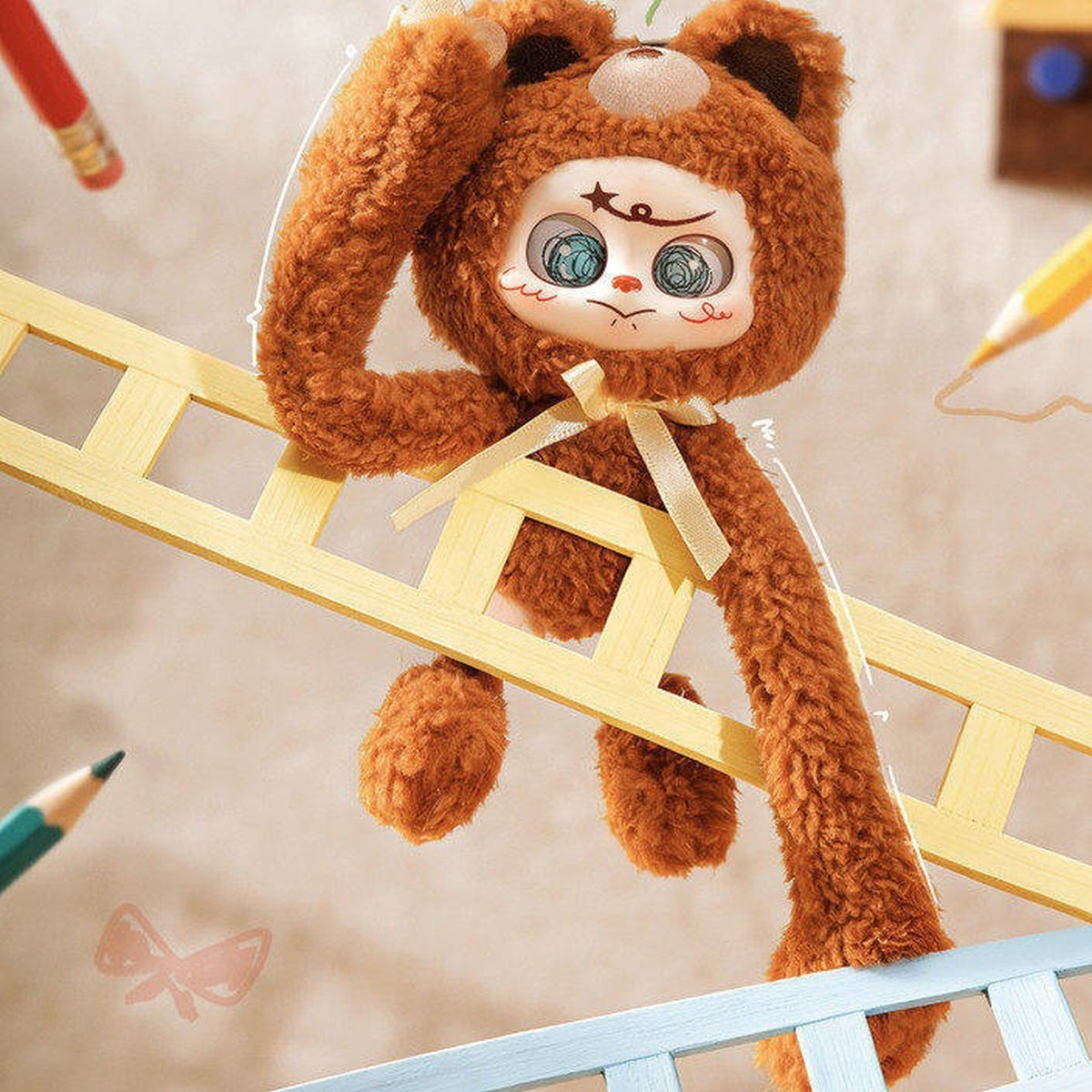 OPP'S! So Weirdly Cute! Series Plush Pendant Blind Box - Brown plush pendant detail with raised upper arm cropped; display props not included; random design not guaranteed