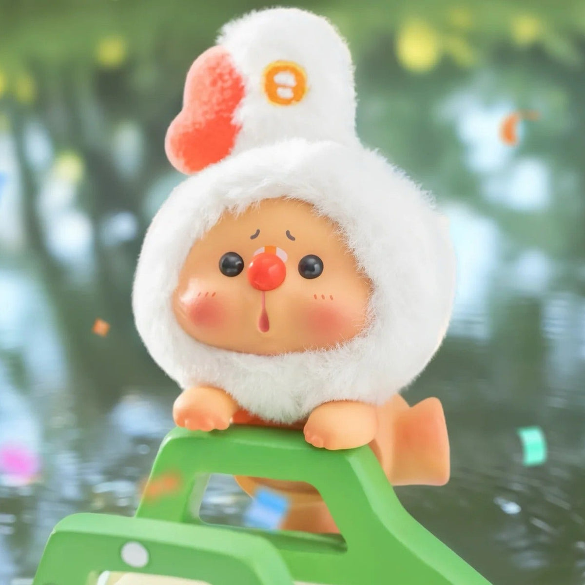 OYO Animal Party Series Mini Figures, Blind Box - Complete goose-costume vinyl-face plush figure example; styling vehicle not included; random design not guaranteed